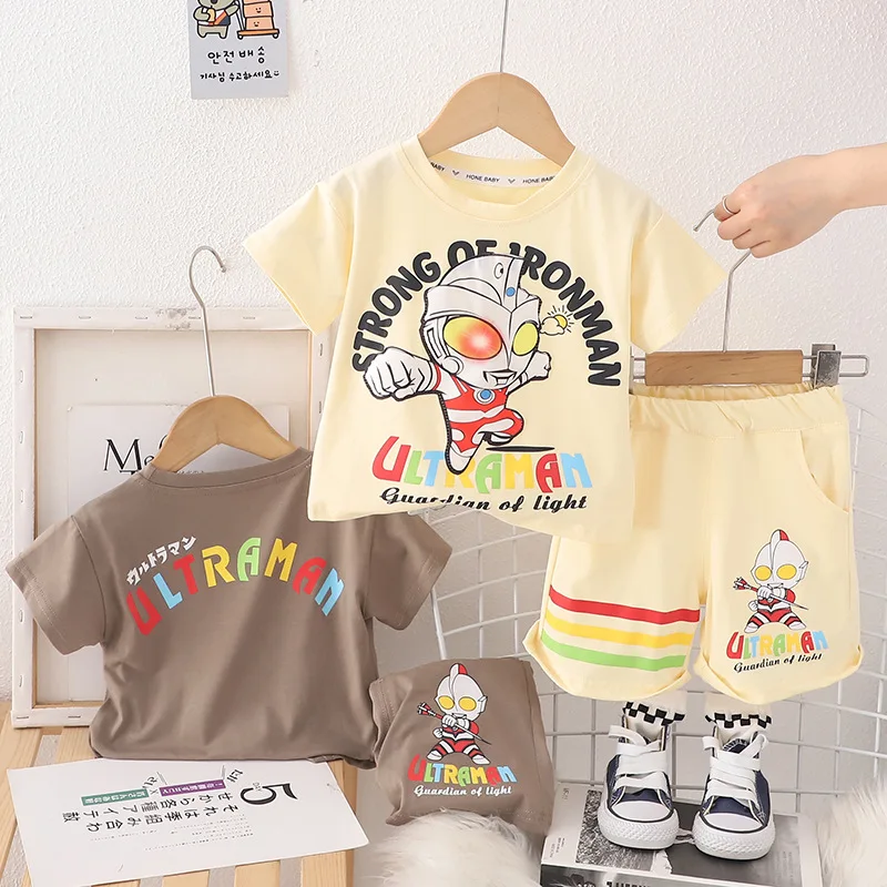 

Boy's Summer Dress Short Sleeve Set 2024 New Cartoon Crew Neck T-shirt Light Up Kids Shorts Two-piece Set