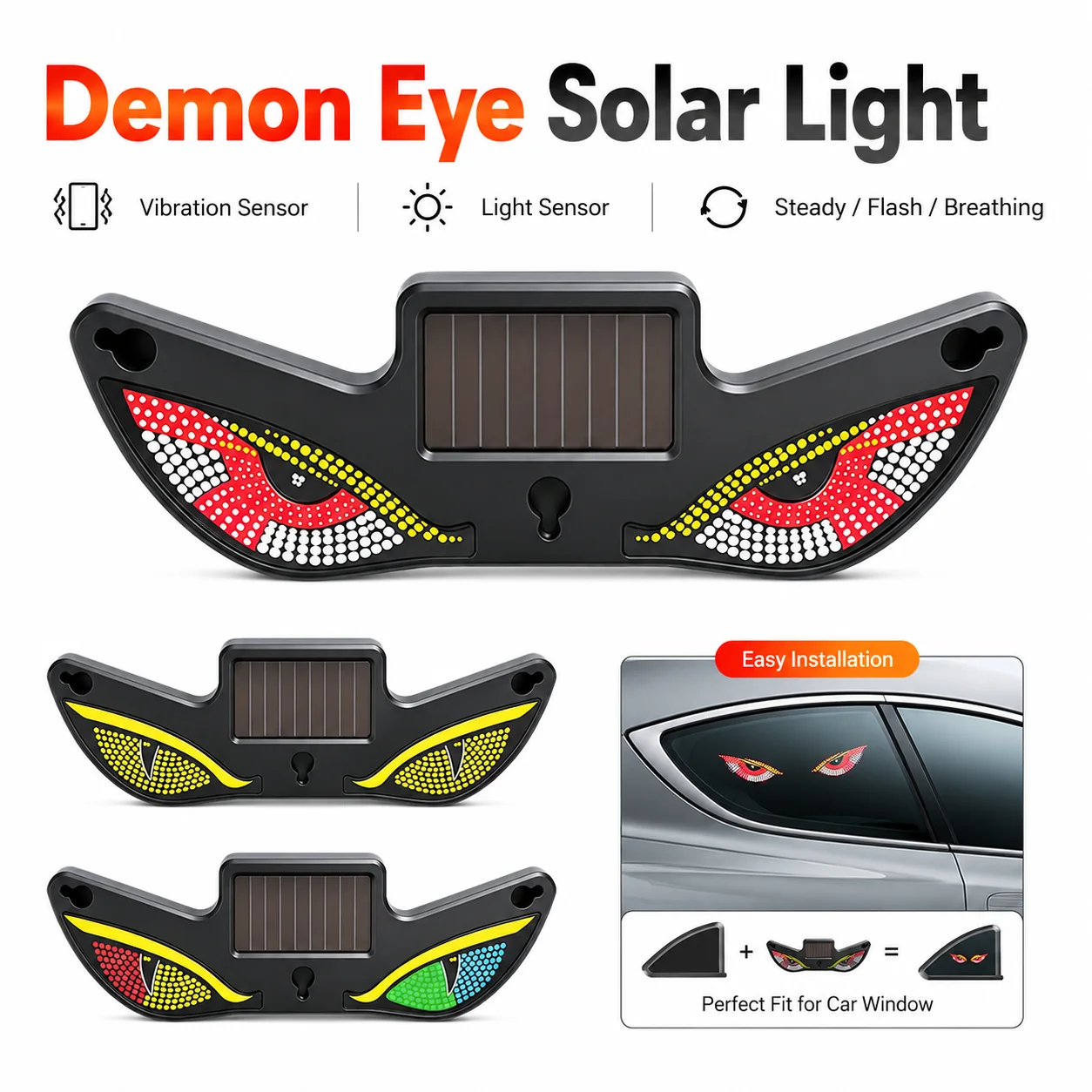 Car LED Demon Eye Light Solar Powered Wireless Neon Window Lamp 13 5cm Type C Rechargeable for Interior Night Decoration