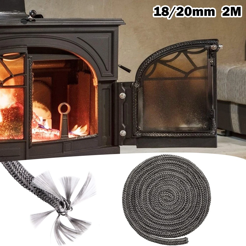 

18/20mm Black Stove Rope Fireplace Gasket Cord 2m Length Fiberglass Temperature Resistant Woodburner Log Burner Door Seal Rope