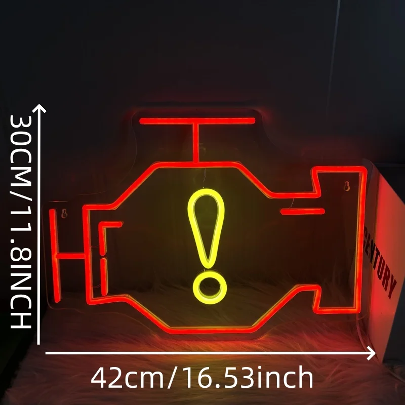 ป้ายเครื่องยนต์ผิดปกติ นีออน เหมาะสําหรับผู้ที่ชื่นชอบรถยนต์ โรงรถ ห้องซ่อม ฯลฯ ใช้พลังงาน USB สวิตช์หรี่แสงได้