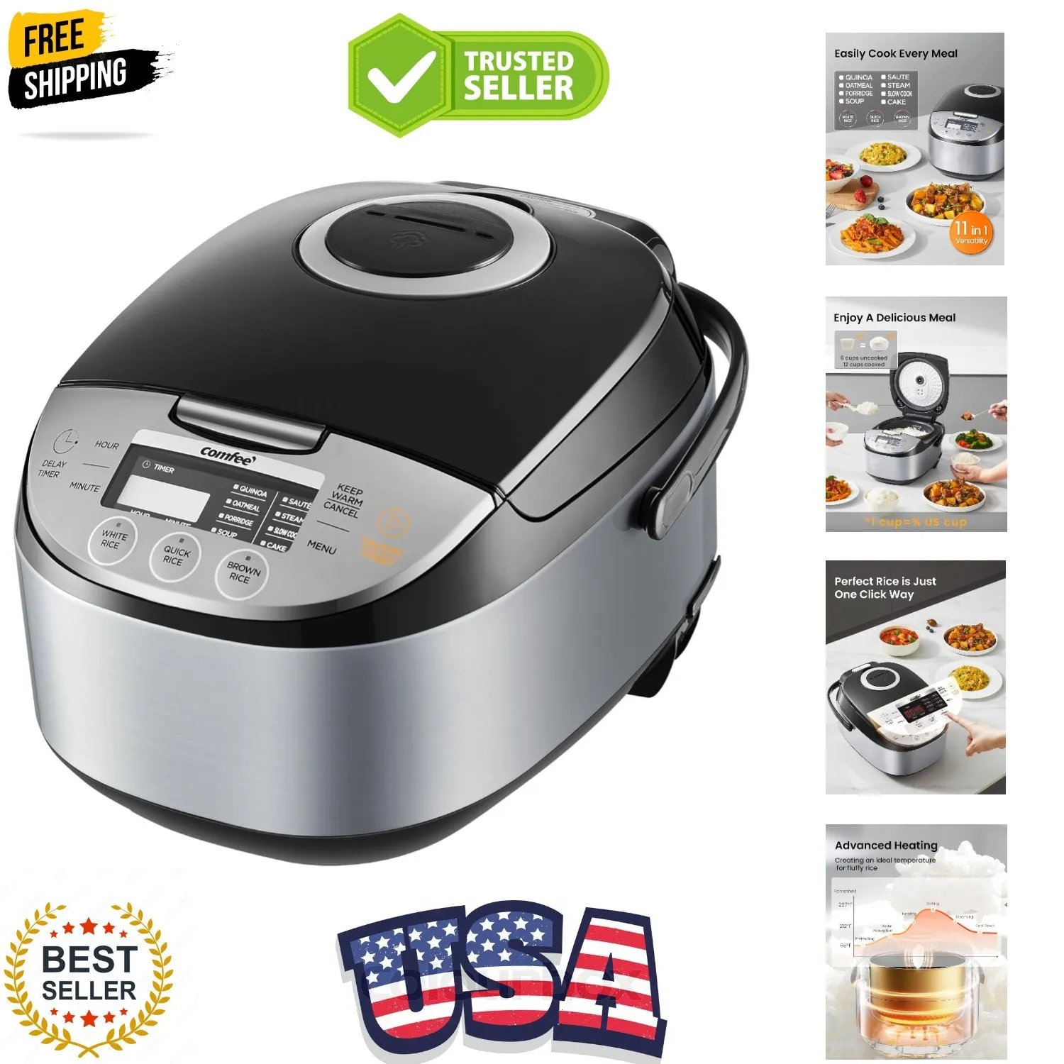 

Rice Cooker 12 Cups Cooked/6 Cups Uncooked, Portable Non-Stick Rice Maker