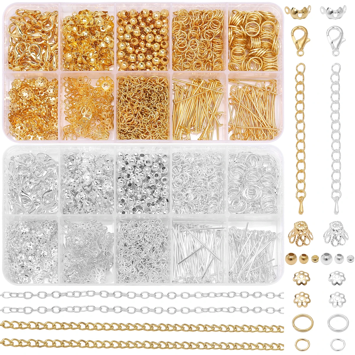 10 Grid Stainless Steel Alloy Chain Jewelry Materials Set For Making Bracelet Mobile Phone Chain Accessories About 820pcs/box