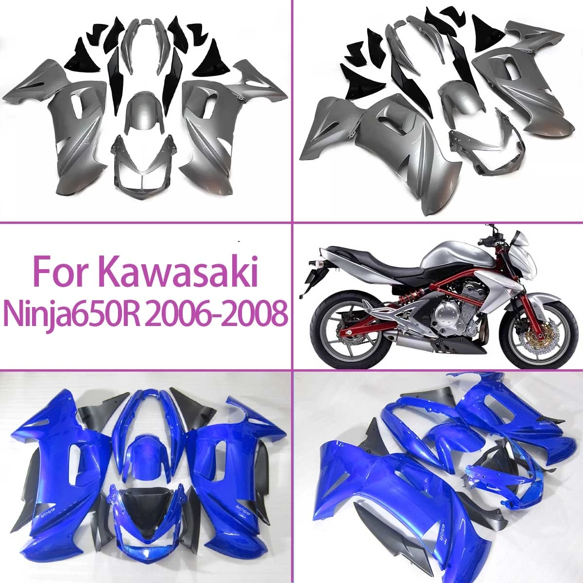 

Комплект пластиковых обтекателей для Kawasaki ER-6F 2006-2008 годов выпуска, изготовленный методом литья под давлением, на заказ. Комплект обтекателей для Ninja 650R 06 07 08.