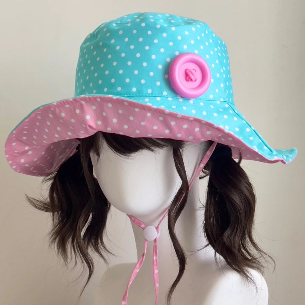 Original Polka Dot Sweet Big Button Women's Summer Bucket Hat New Cute Y2K Sun Protection Hat Outdoor Travel Seaside Girls Hat