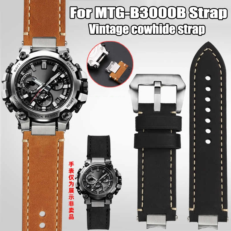 For Casio MTG-B3000B/BD Modified Quick Release Crazy Horse Retro cowhide watch Band Cow Leather strap Metal interface Baaracelet