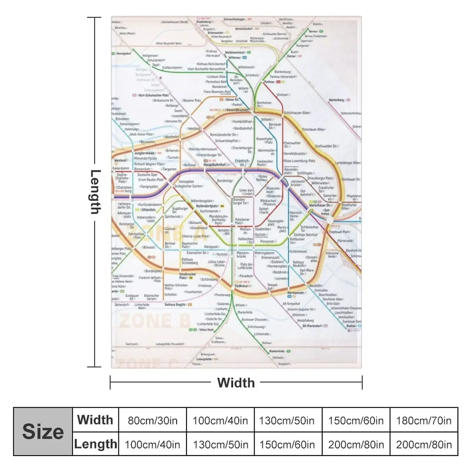 New Berlin rapid transit route map (December 11, 2022) Throw Blanket Flannel Fabric Plush Hairy Blankets