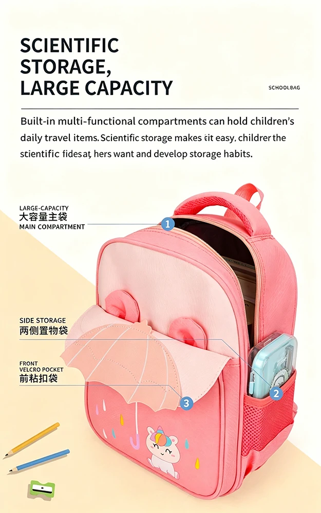 2026 Neue Niedliche Kindergartenrucksäcke für Kinder Modische Cartoon-Tier-Schulrucksäcke für Mädchen Hübsche Kleine Schultaschen – Detail 6