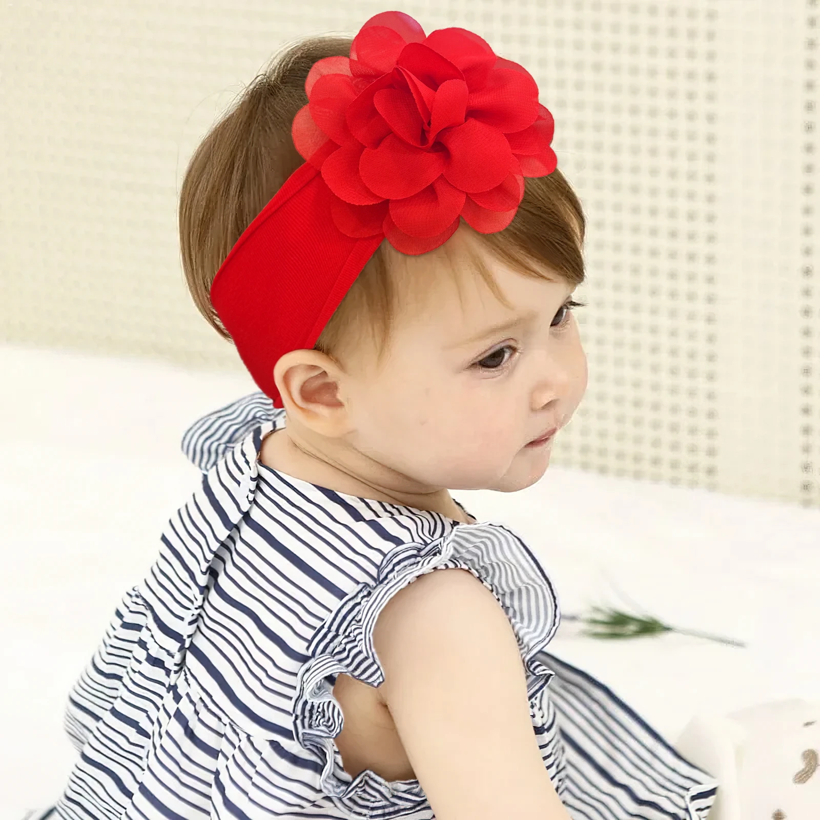 Random 8 Pcs Baby Nylon Headbands Hairbands Hair Wraps Big Chiffon Flower Elastics for Baby Girls Newborn Infant Toddlers Kids