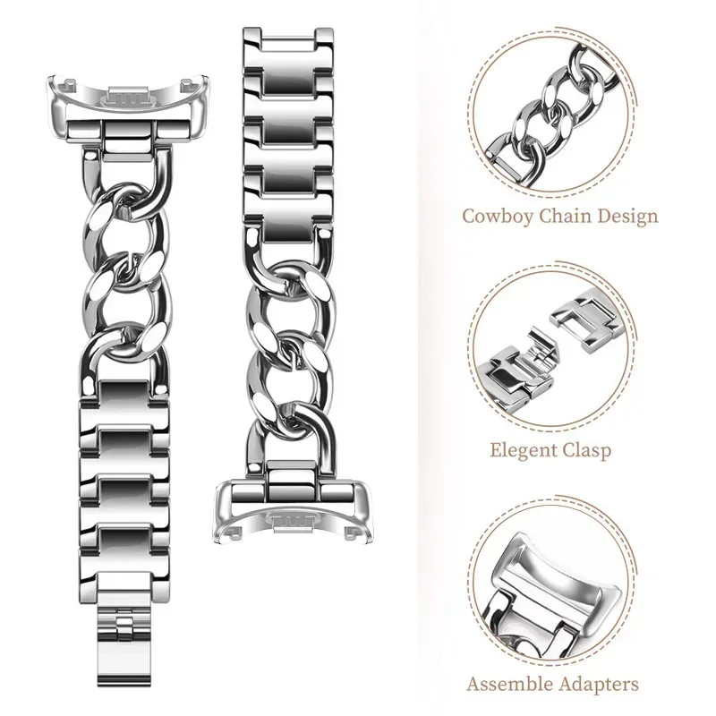 Srap for Mi Band 8 9 Straps Wristband Fashion Single-Lap Chain Metal Sport Women Smart Bracelet Replacement Accessories