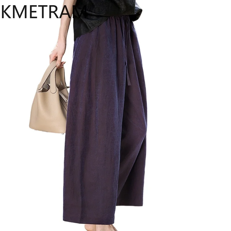 

KMETRAM 100% Mulberry Silk Pants for Woman 27MM Xiangyun Sha Baggy Pants Summer Casual Wide Leg Trousers Women Clothes 2026 바지