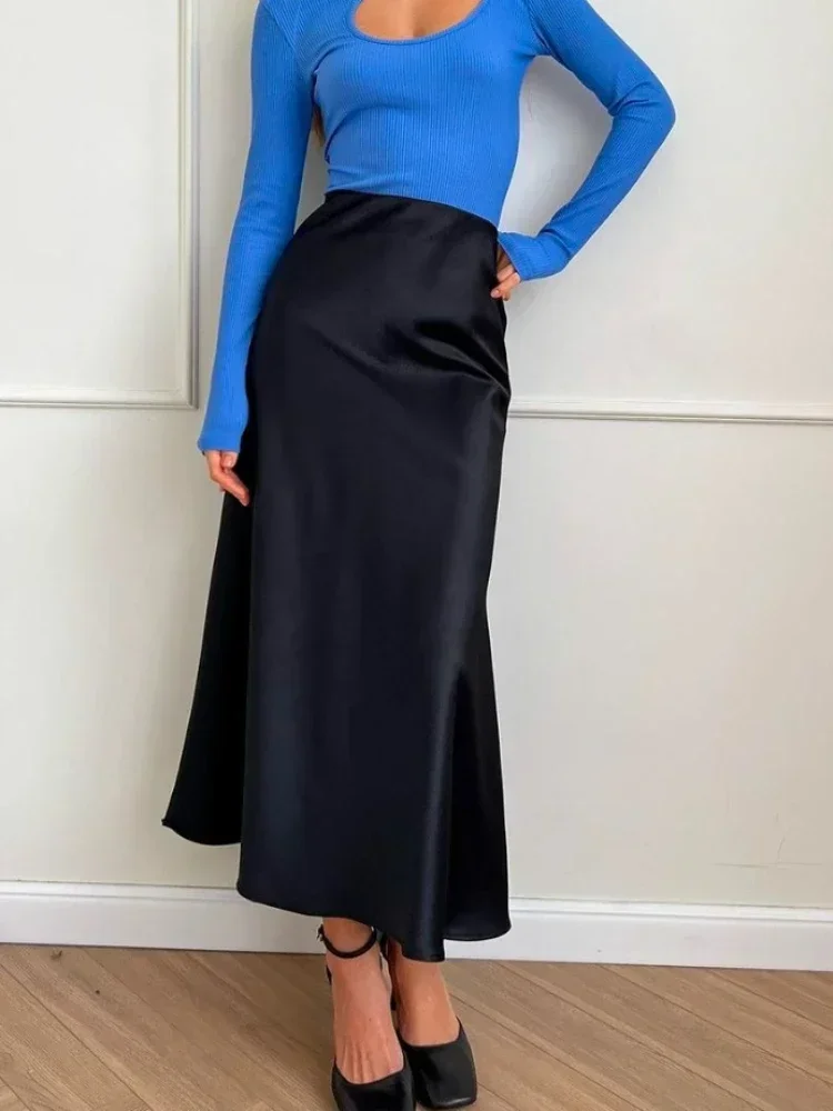 Women's Summer Skirt High Waist Temperament Elegant Skirts for Women 2024 New A-line Korean Fashion Office Lady Black Long Skirt