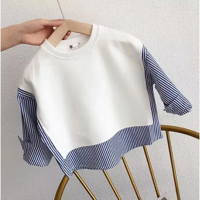 Boys\' Long sleeved T-shirt 2023 Spring and Autumn New Children\'s Top Baby Splice Pure Cotton Korean Edition Sweater Fashionable