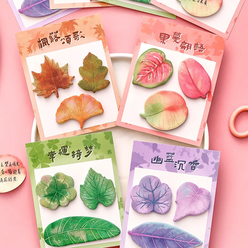 

60sheets Dreamy Colored Leaf Sticky Notes Portable Student Page Note Marker Writing Sticky Notes Self-Adhesive Notepad Stickers