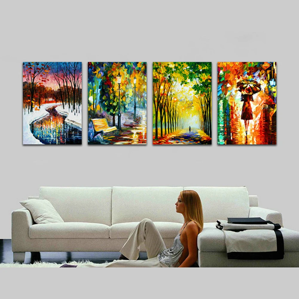 peinture-a-l'huile-sur-toile-faite-a-la-main-couteau-a-palette-arbre-paysage-de-rue-affiches-abstraites-image-d'art-mural-decoration-de-piece-decoration-de-maison