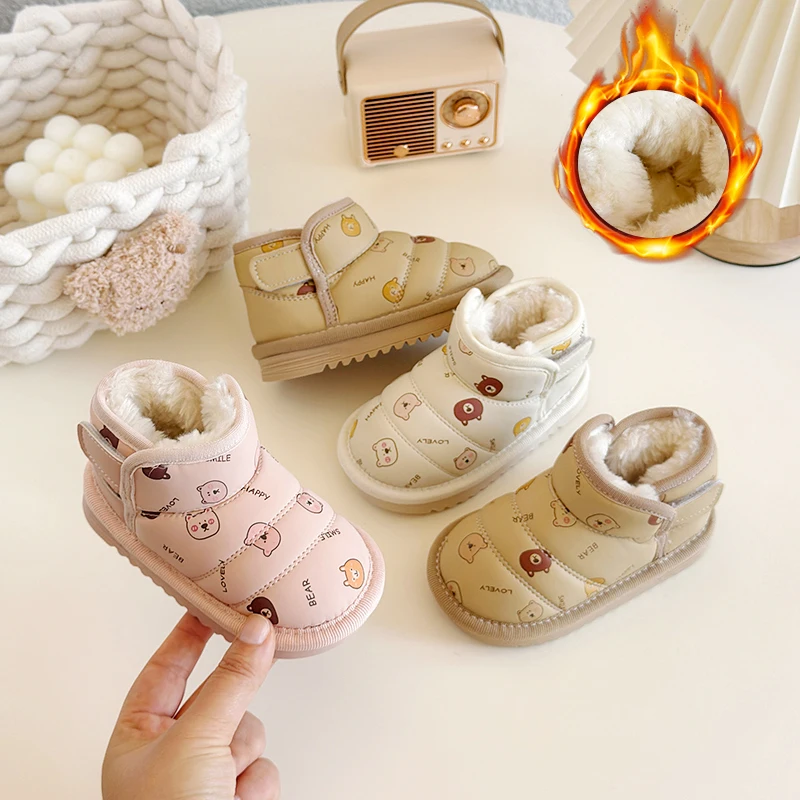 

Детские зимние сапоги на теплом меху, милые короткие сапоги для малышей с круглым носком, мягкая подошва, новинка 2025, зимняя детская прогулочная обувь, милая, удобная