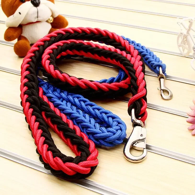 1.2M Length Large Dog Hand-knitted Leash Nylon Rope iron Buckle Pet Traction Rope For Big breed dogs Pet Traction Rope Firm Cats