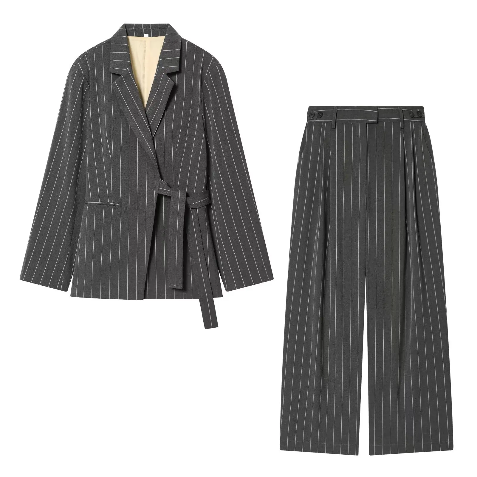 Fashionable Wrap Casual Suit Pants Set for Women Organic Cotton Striped Patterned Summer Collection Cross-Border Trend