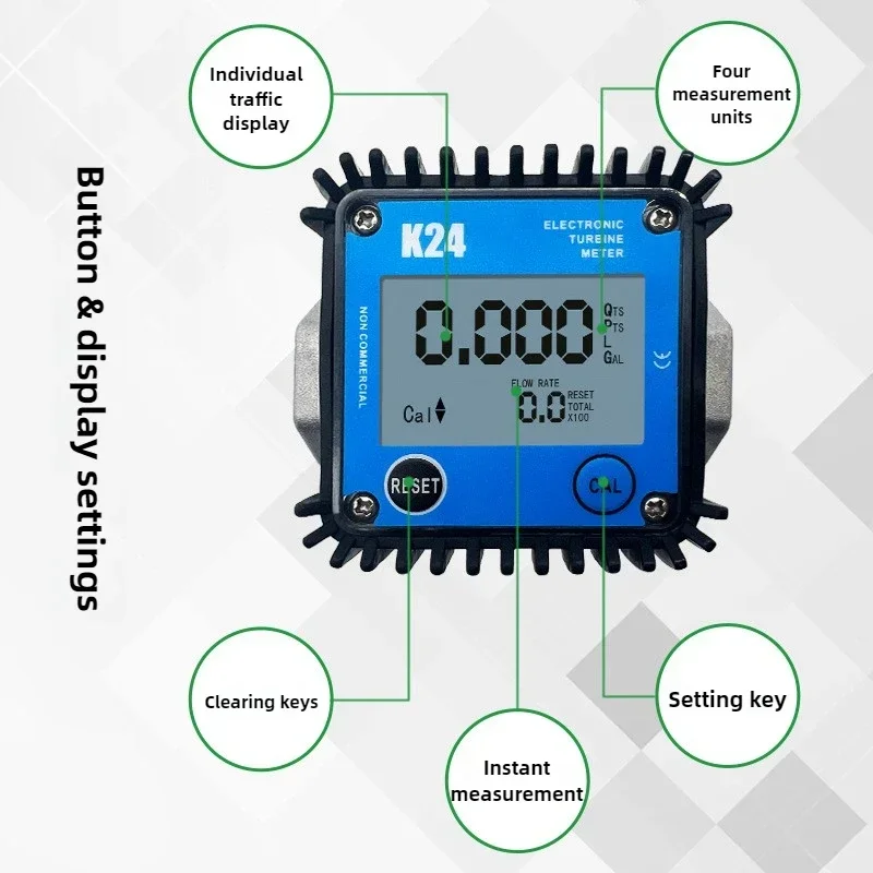 K24 Electronic Gear Flowmeter, 1 Inch, 3~100L/min, Digital Display Liquid Flow Gauge for Diesel, Engine Oil, Peanut Oil