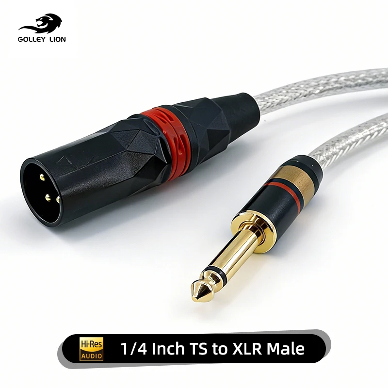 GOLLEY LION 1/4 Inch TS Mono to XLR Male Unbalanced Microphone Cable, 6.35mm to XLR Cable, Tinned Copper