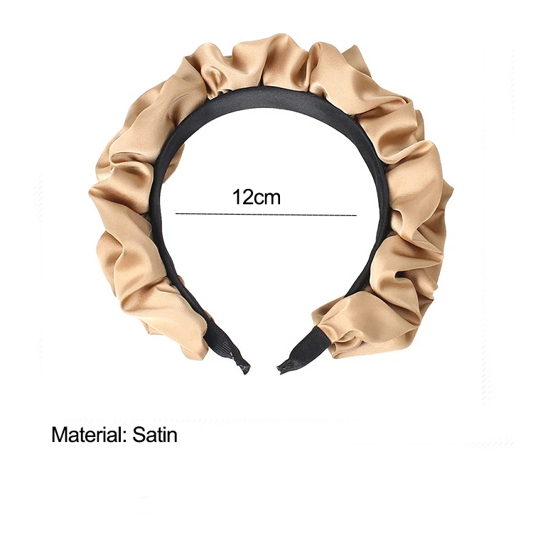 New 2023 Korean Big Wide Ruffles Satin Bezel Black Coffee Neutral Solid Color Hairbands for Women Girls Hair Accessories