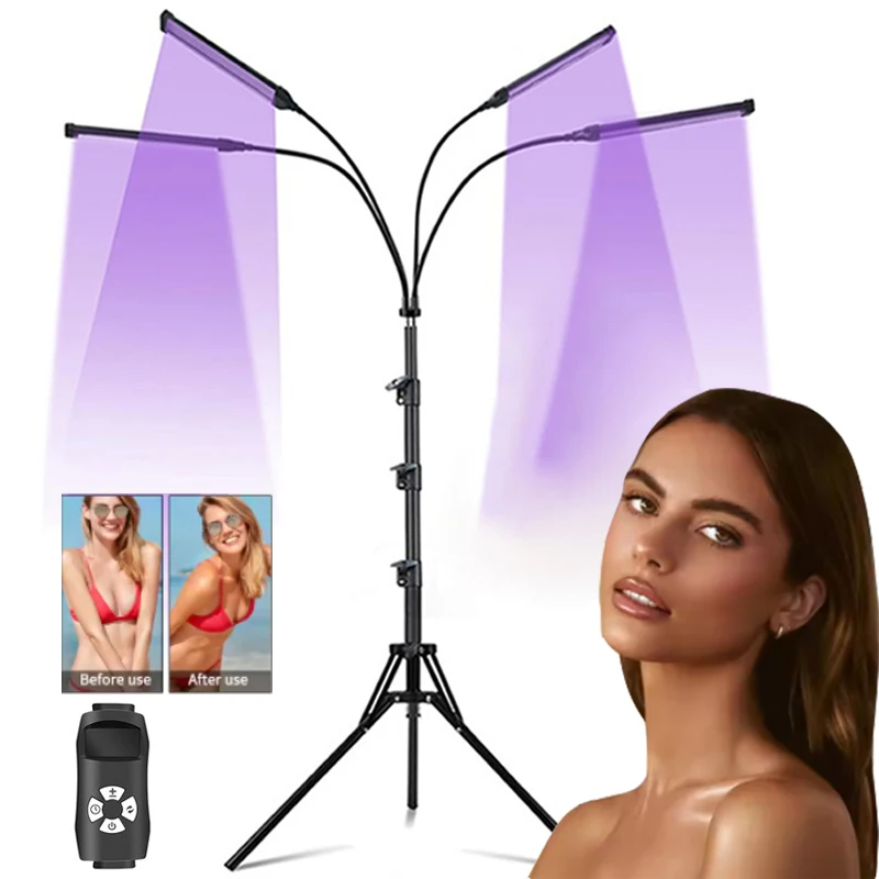 60W Ultraviolet Tanning Lamp Tripod Solarium Lamp for Tanning Body 432PCS Purple Light Lamp Wavelength 460nm & 490nm Skin care