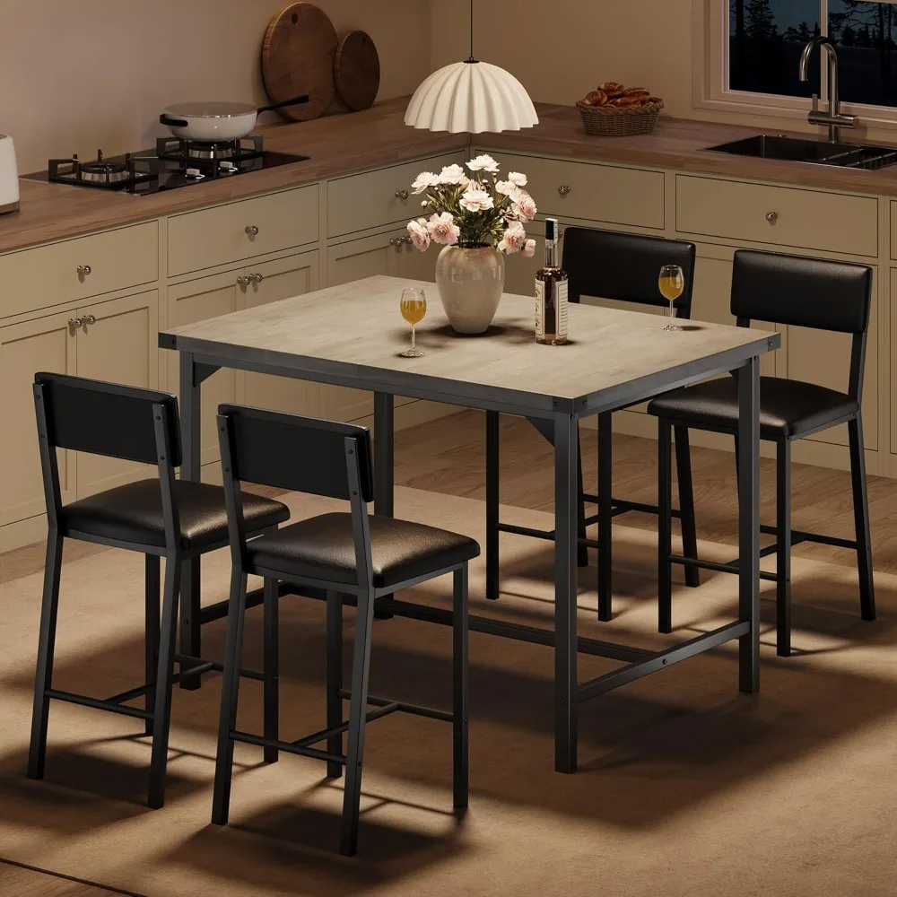 طقم طاولة طعام IDEALHOUSE مكون من 4 قطع مع مسند للقدمين وواقي زوايا، طقم طاولة مطبخ مكون من 5 قطع مع طاولة بارتفاع مضادة و4 تنفيد