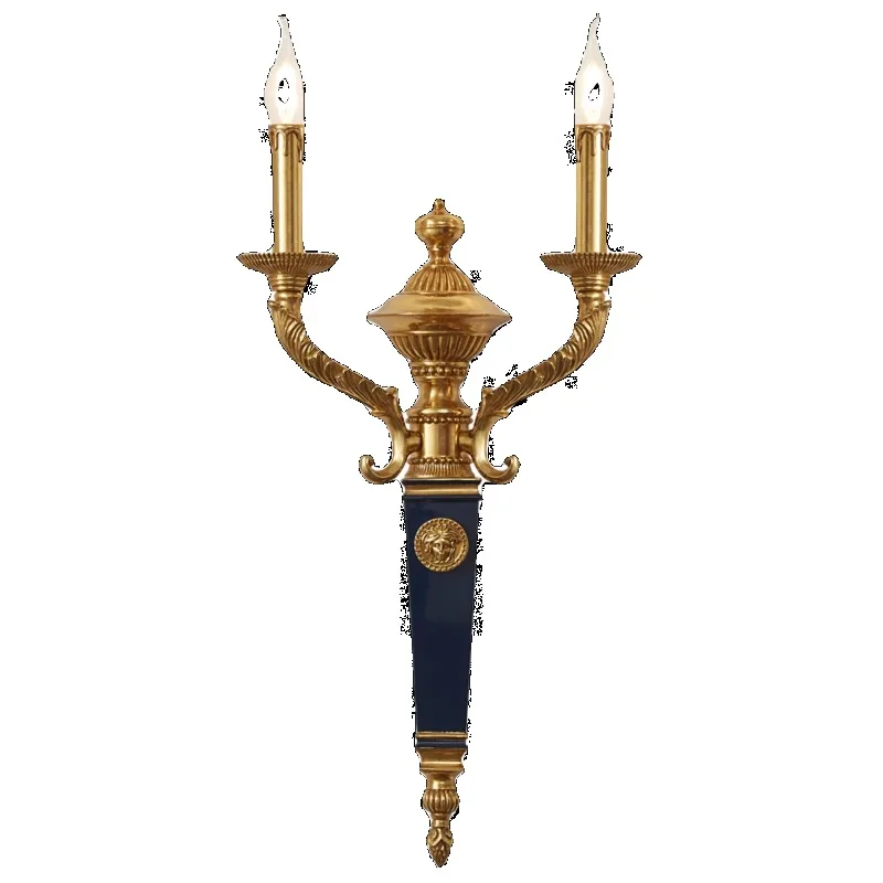 

French classical court all-copper wall lamp European villa luxury retro living room lamp bedroom bedside lamp dewaxing copper
