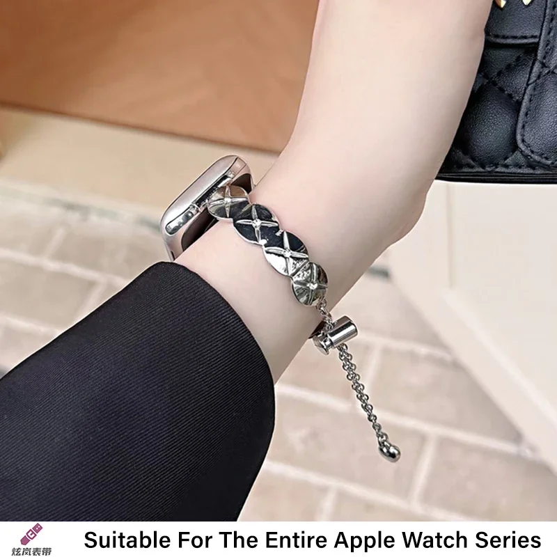 Женский металлический ремешок для Apple Watch 10, ремешок 42 мм, 41 мм, 46 мм, 44/49 мм, 45 мм, 40 мм, стальной ремень, браслет iWatch Series 9 8 7 Se 6 5 Ultra