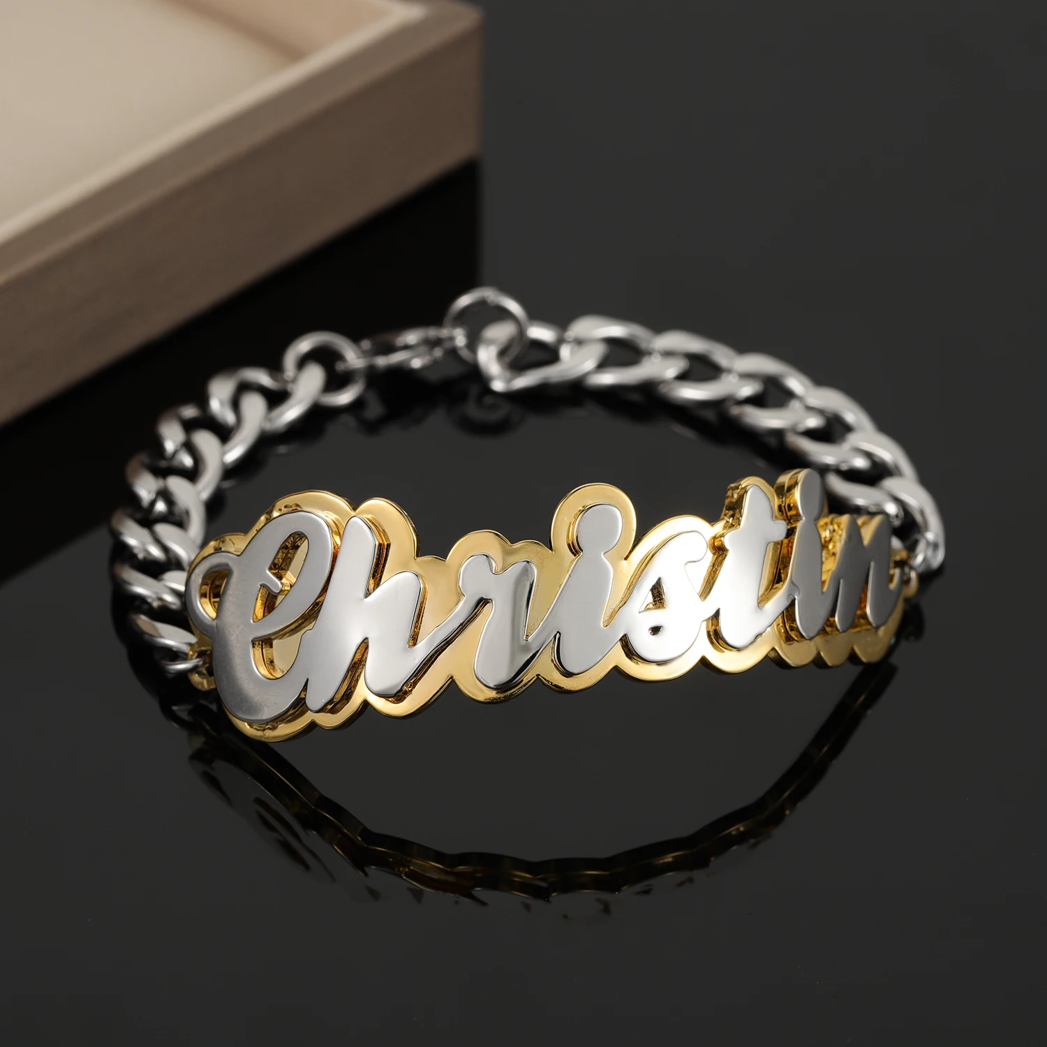 

Custom Name Bracelet Double Plated Bracelets Hip Hop Stainless Steel Chain Christmas Gift Women Men Valentine's Day Gifts