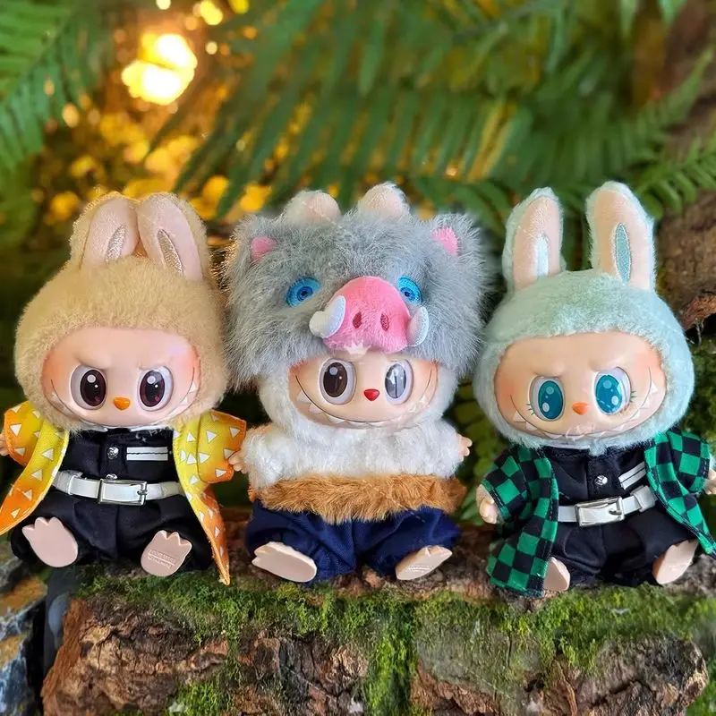

For 17cm Labubu Doll Diy Clothes Demon Slayer Only Clothes Tanjiro Cosplay Outfit Handmade Kimono Cape Plush Anime Figure Gift