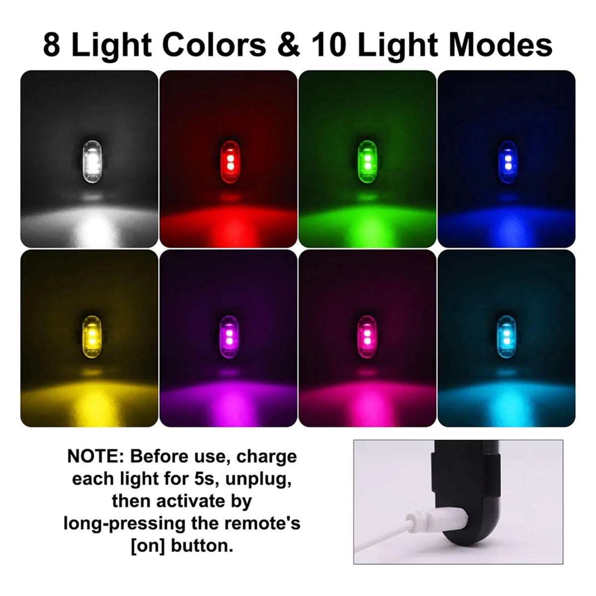 4PCS Wireless LED Strobe Lights with Remote Control, 8 Colors USB Charing Waterproof Emergency Warning Lights