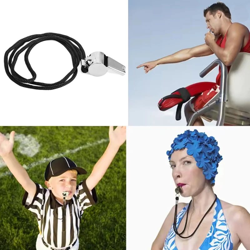1/2/3pcs Stainless Steel Whistles Referee Sport Rugby Metal Rope Party Training Soccer Football Basketball Cheerleading Tool