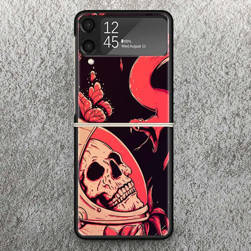 Retro Skull Butterfly Print Case For Samsung Galaxy Z Flip 3 4 5 6 5G Phone Shell ZFlip6 Flip5 Flip4 Flip3 Pattern Black Hard Co