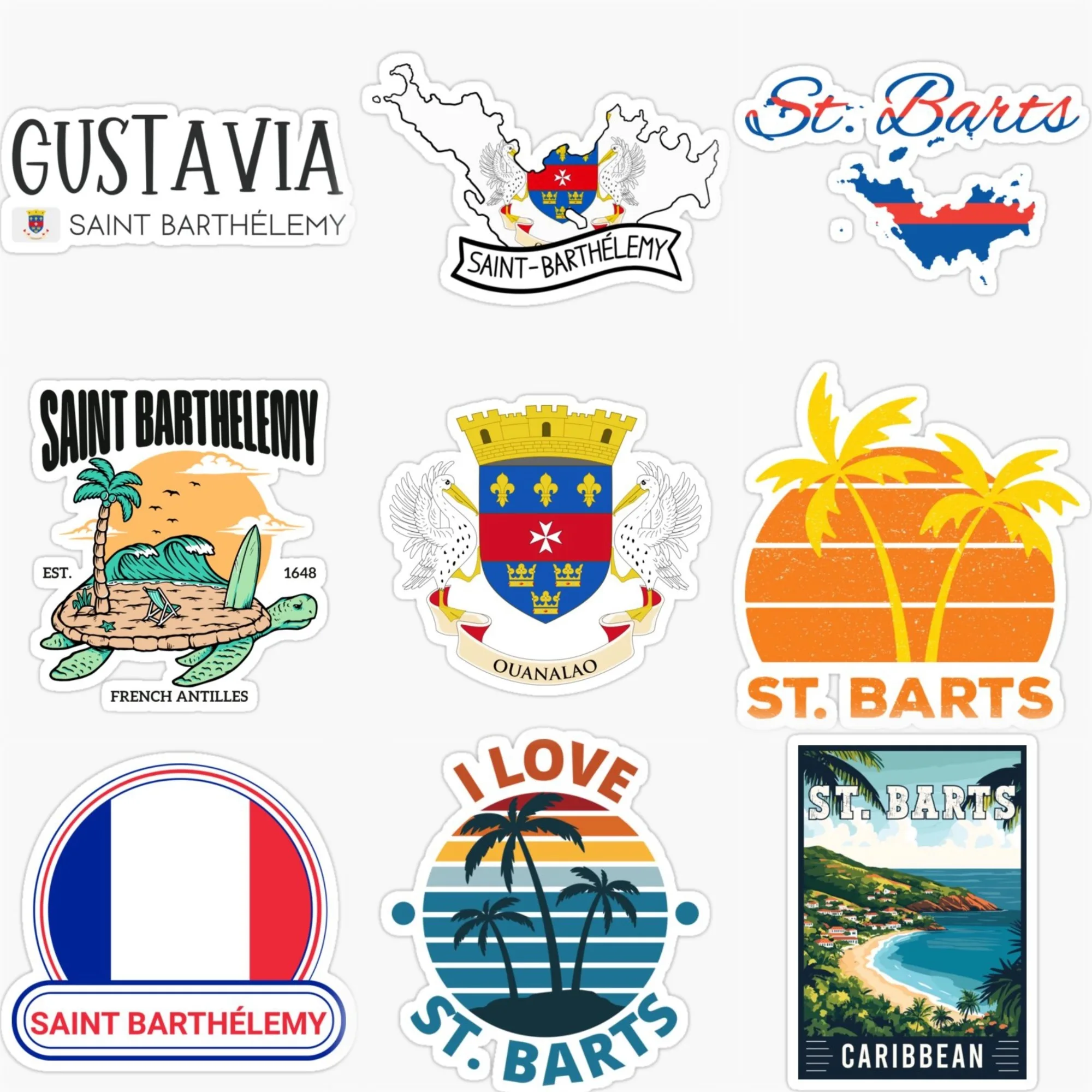 

OUANALAO Saint Barthélemy Coat of arms flag map Sticker car bicycle window helmet decal