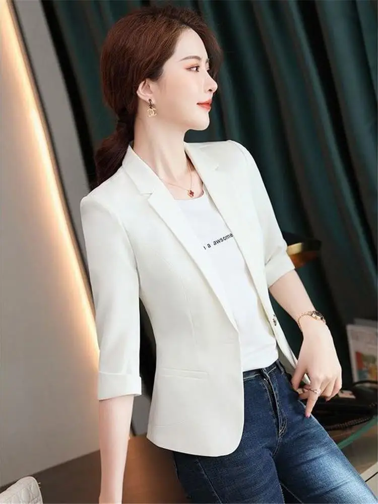 Bla ort Thin Sve Suit Jaet для женщин Весна Лето Cleanfit Sle Profional Спецодежда Seven Quarter Sve Length