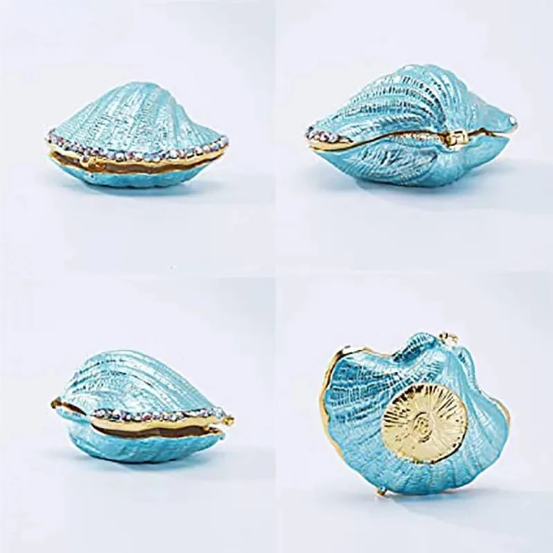 Cute Shell Shape Storage Box Zinc Alloy Ring Jewelry Organizer Box Ornament Home Room Desktop Storage Containers Home Decoration