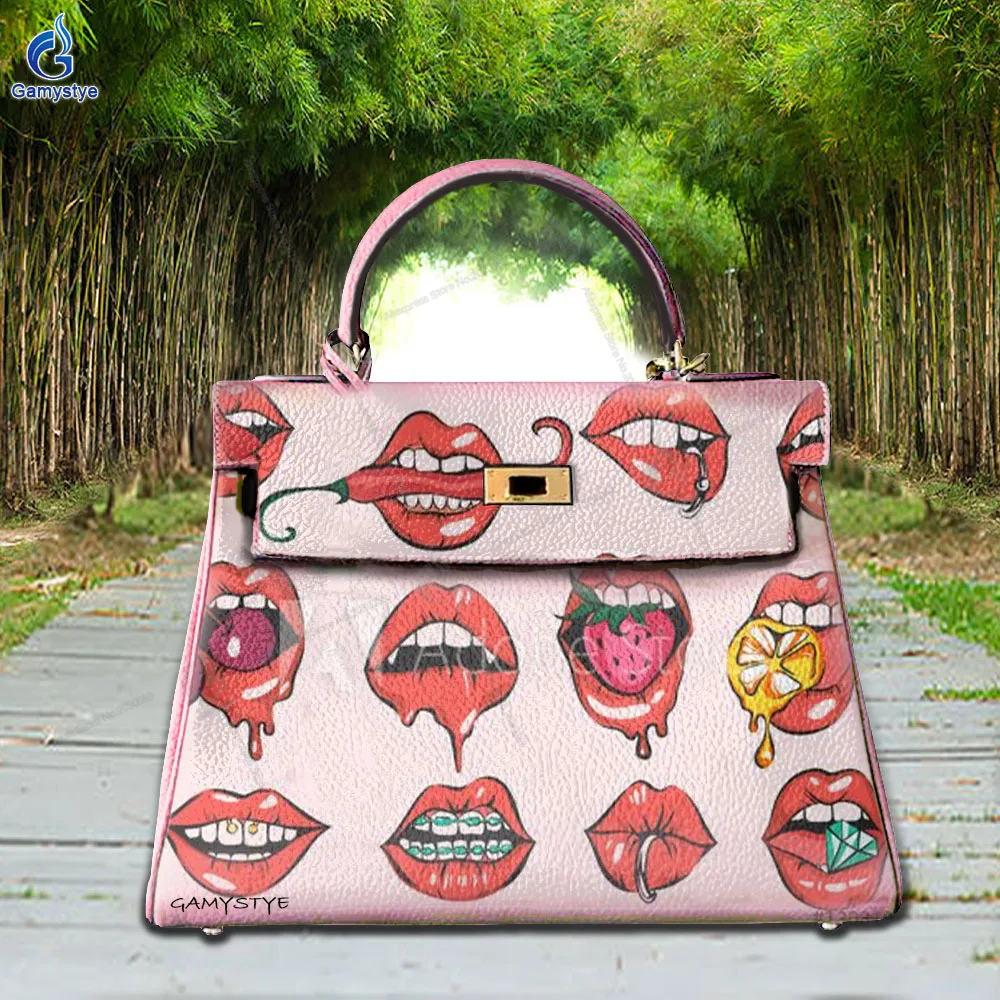 

Shoulder Bags Sac De Luxe Femme Luxury Bags Women Various kinds of lip prints Real Cowskin Leather Hand Draw Customize Art Bags