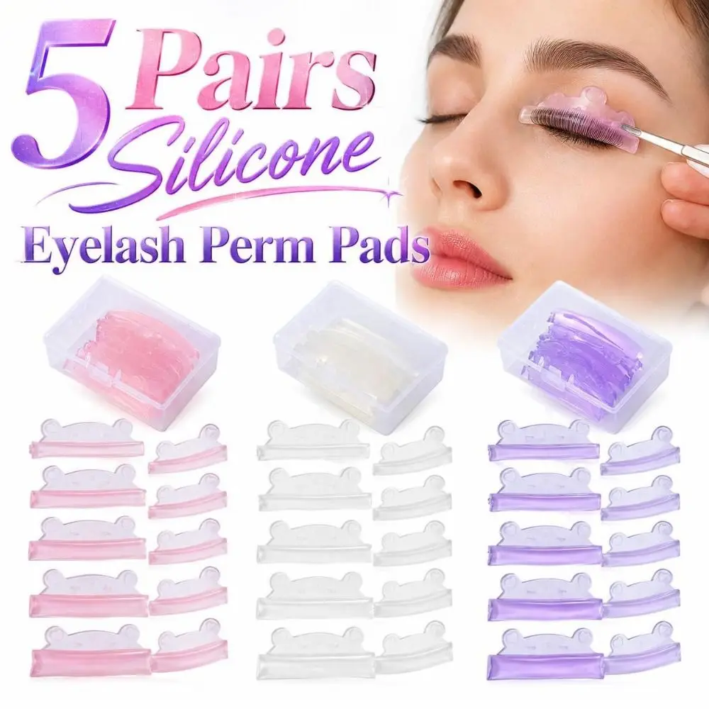 5 Pairs Silicone Bear-shaped Eyelash Curling Pads Reusable Self-Adhesive Eyelash Perm Curler Ultra Thin Eyelash Curling Tools