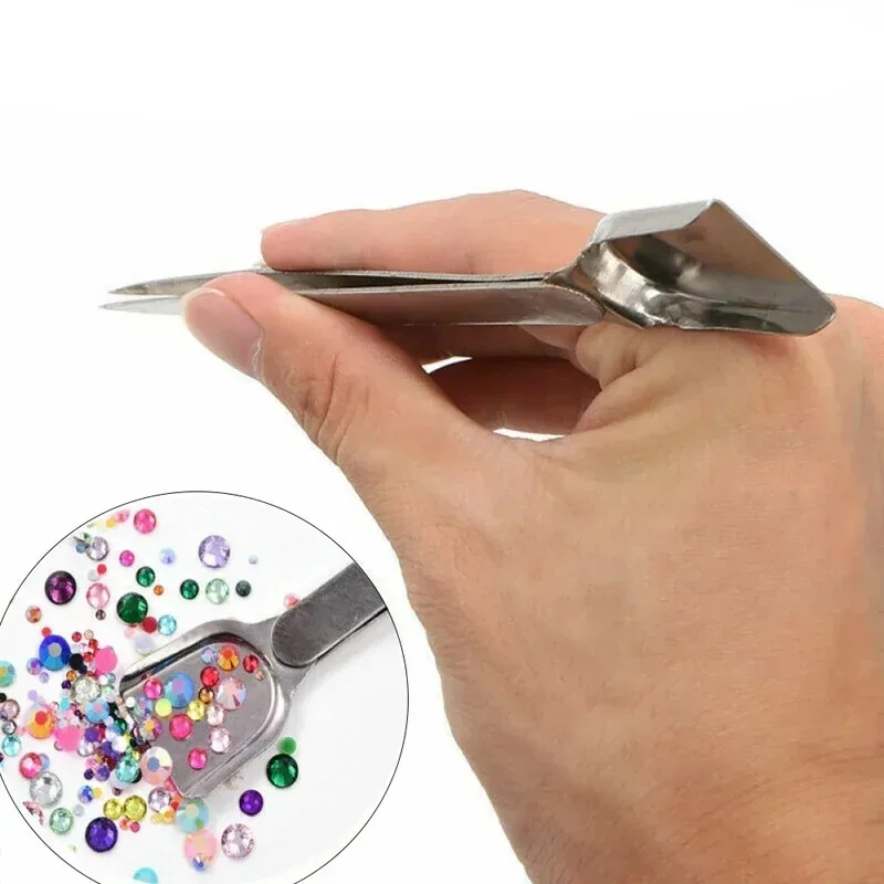 Spatula-Tipped Stainless Steel Jewelry Tweezers - Diamond Gem Clip for Precision DIY Jewelry Making