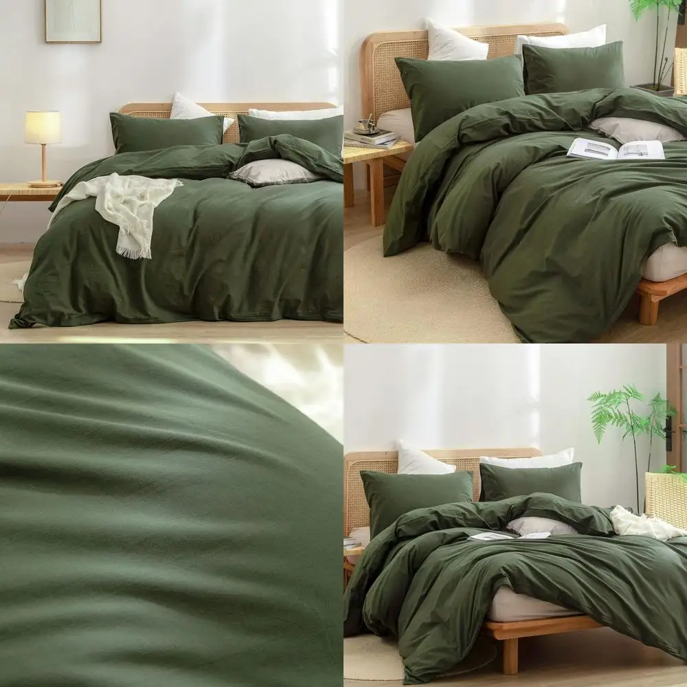 

Комплект пододеяльников из 100% стираного хлопка и льна, супермягкий, удобный, шикарный, легкий, комплект домашнего постельного белья из 2 предметов, однотонный оливково-зеленый T