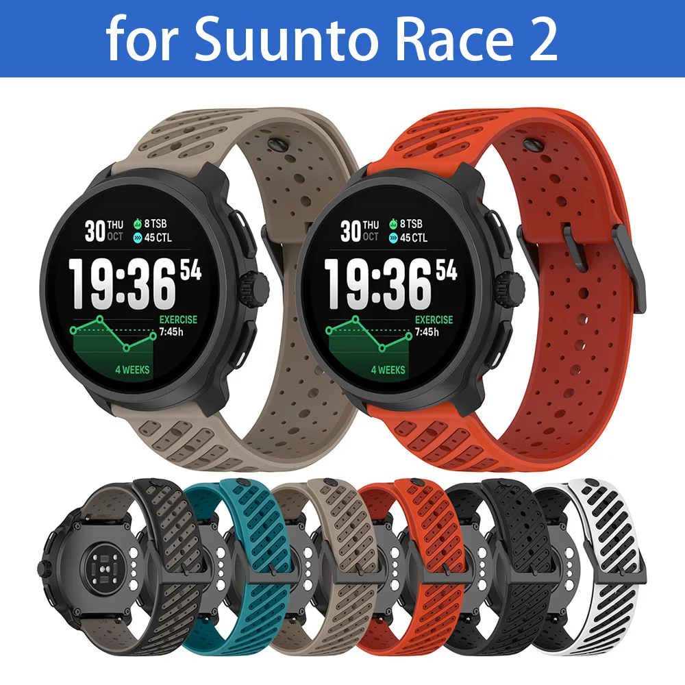

22mm Silicone Watchband for Suunto Race 2 Breathable Holes Fashion Watch Strap Replacement