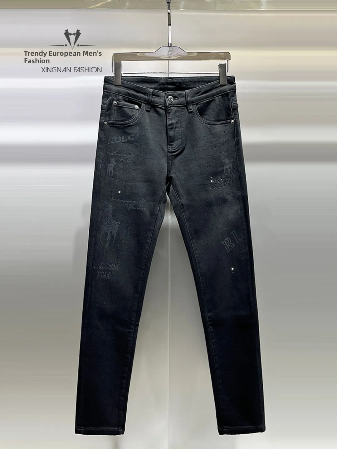 

Men's Winter Fashion Fleece Lined Slim Fit Jeans Printed Versatile Casual Long Pants Comfortable Breathable Warm Soft Jeans