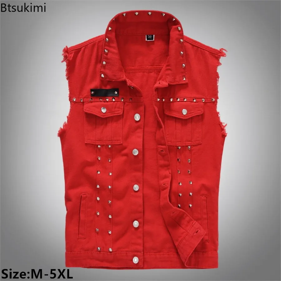 

New Plus Size 5XL Men's Cotton Vest Punk Rock Rivet Slim Handsome Waistcoat Fashion Streetwear Men Motorcycle Sleeveless Jackets