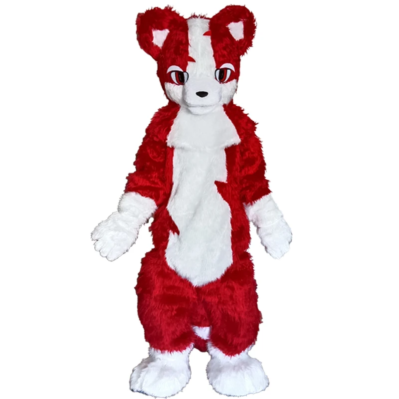 Nieuwe Husky Hond Vos Mascotte Kostuum Lange Bont Harige Kostuum Fursuit Wolf wit blauw Cosplay Party Fursuit Halloween Pak Volwassen Grootte