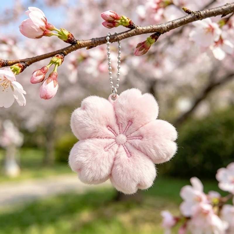 Delicate Floral Plush Chain Decoration Sakuras Keychain Charm Perfect Present 10CD