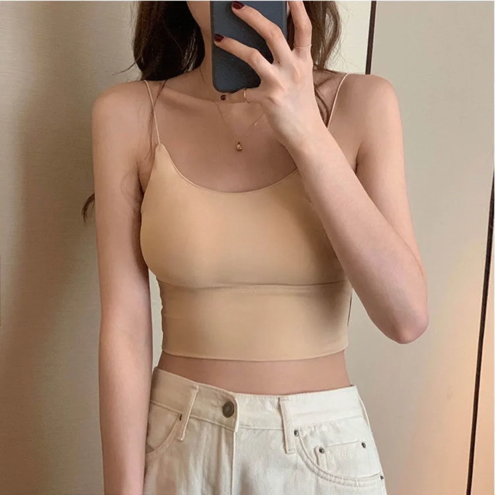 Fashion Summer U-shaped Ice Shreds Sling with Chest Pads Sexy Tube Top Trendy Simplicity Slim Top Outdoor