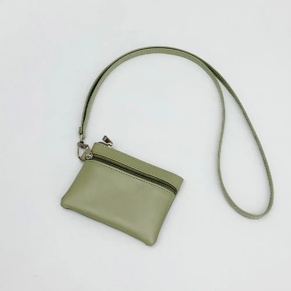

Solid Color Hanging Neck Coin Purse Leather Lipstick Earphone Hanging Neck Wallet Lanyard Keys Cards Small Storage Bag