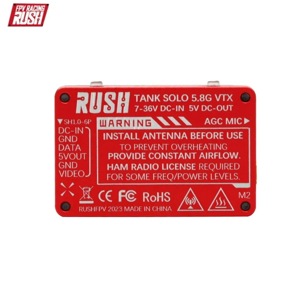 RUSH Solo High Power VTX Transmissor de Vídeo, Microfone Embutido, Estrutura de Dissipação de Calor para RC FPV Drone, DIY, 5.8GHz, 1.6W