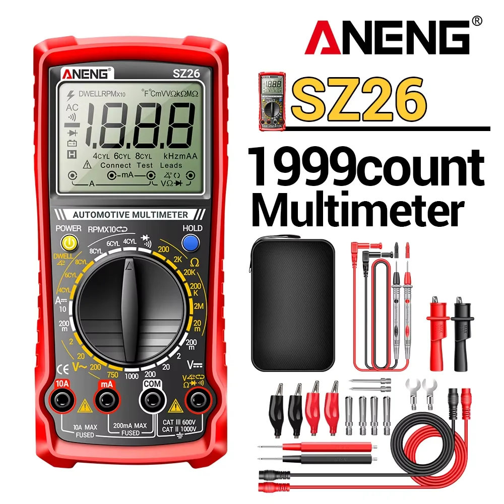 Car Multimeter Overhaul High Precision Tester Smart High Precision DC Current AC/DC Voltage 1999 Counts Resistance ANENG SZ26