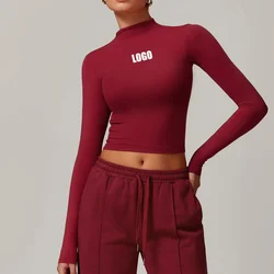 Custom LOGO quick-drying fitness sports long-sleeved top high-necked tight-fitting outer wear versatile yoga clothes